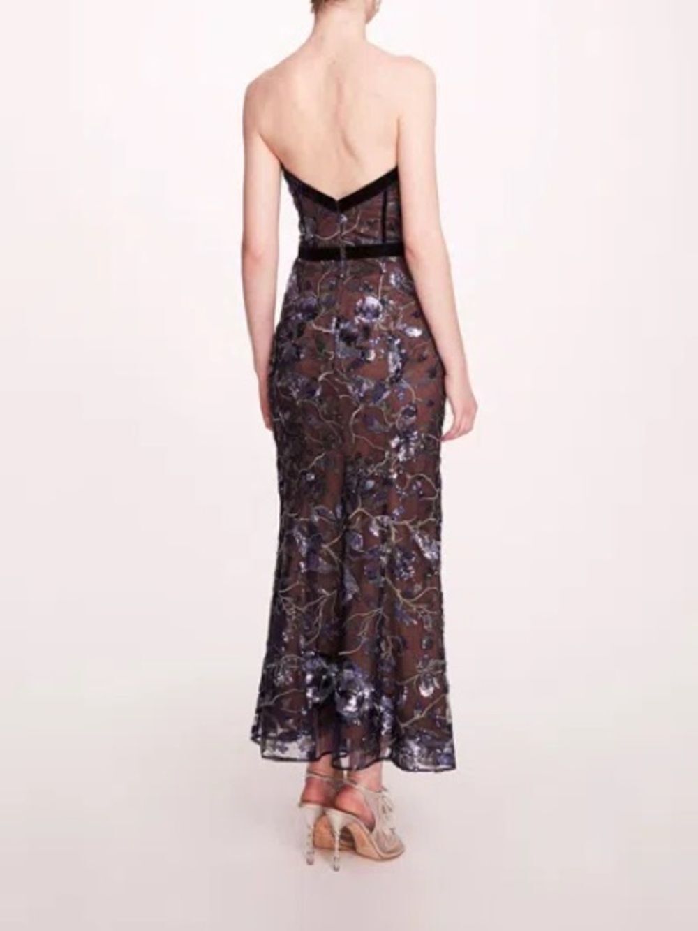 Marchesa Climbing Vines Midi Dress Crystal Ocean Strapless Sequin Embroidery - Picture 15 of 16